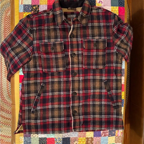 L.L. Bean Signature Men's Sherpa Lined Wool Flannel Shirt Jacket - Large - Picture 2 of 4